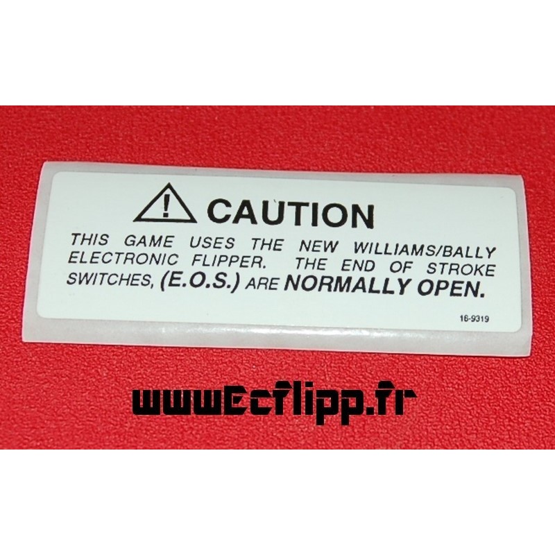 Autocollant CAUTION Williams/Bally