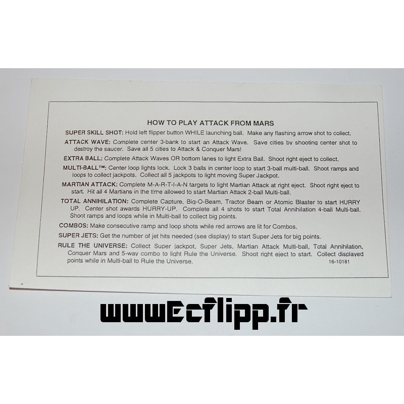 Carte d' instruction Attack From Mars