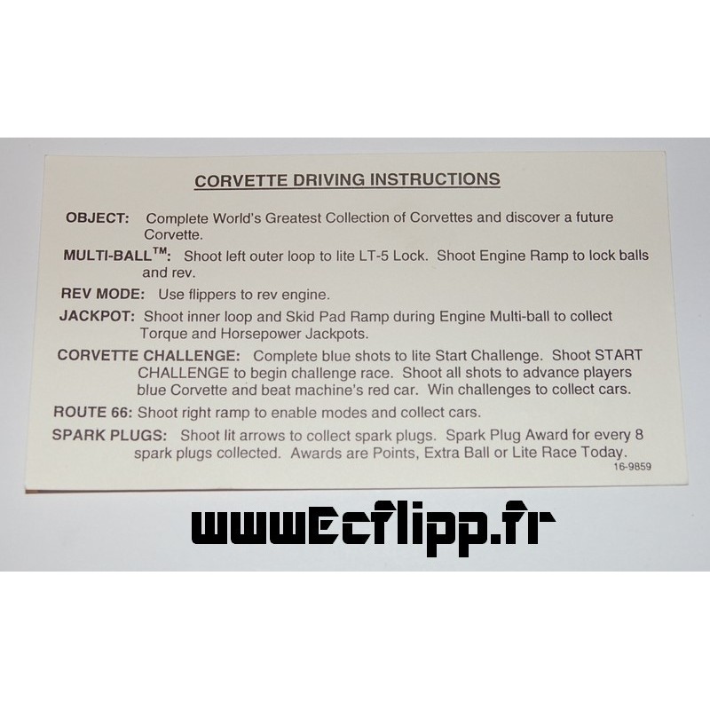 Carte instruction Corvette