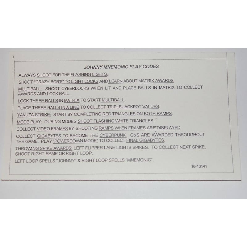 Carte instruction Johnny Mnemonic