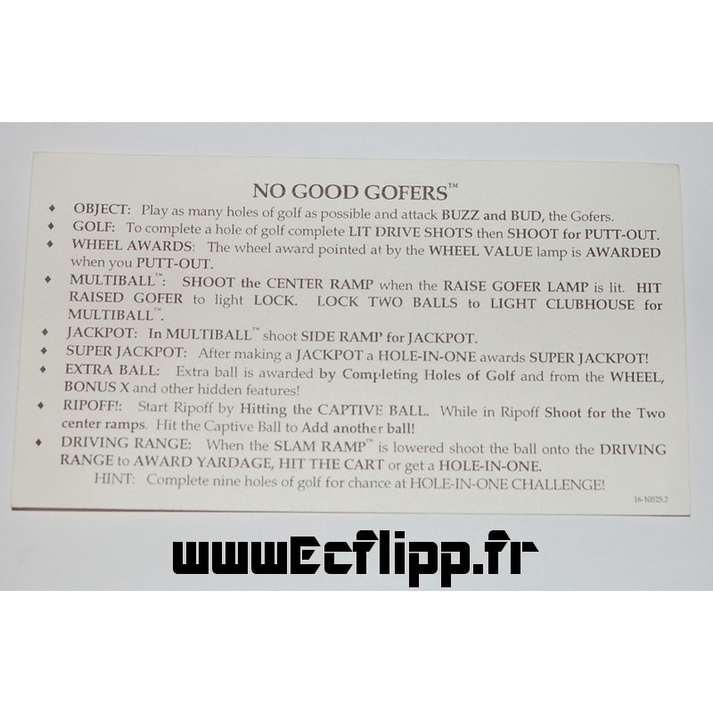 Carte instruction No Good Gofers