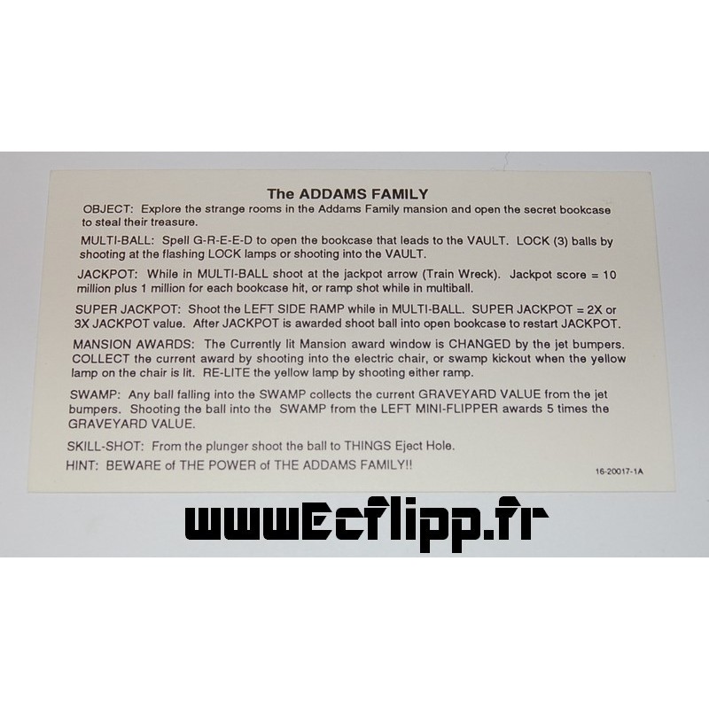 Carte instruction The Addams Family