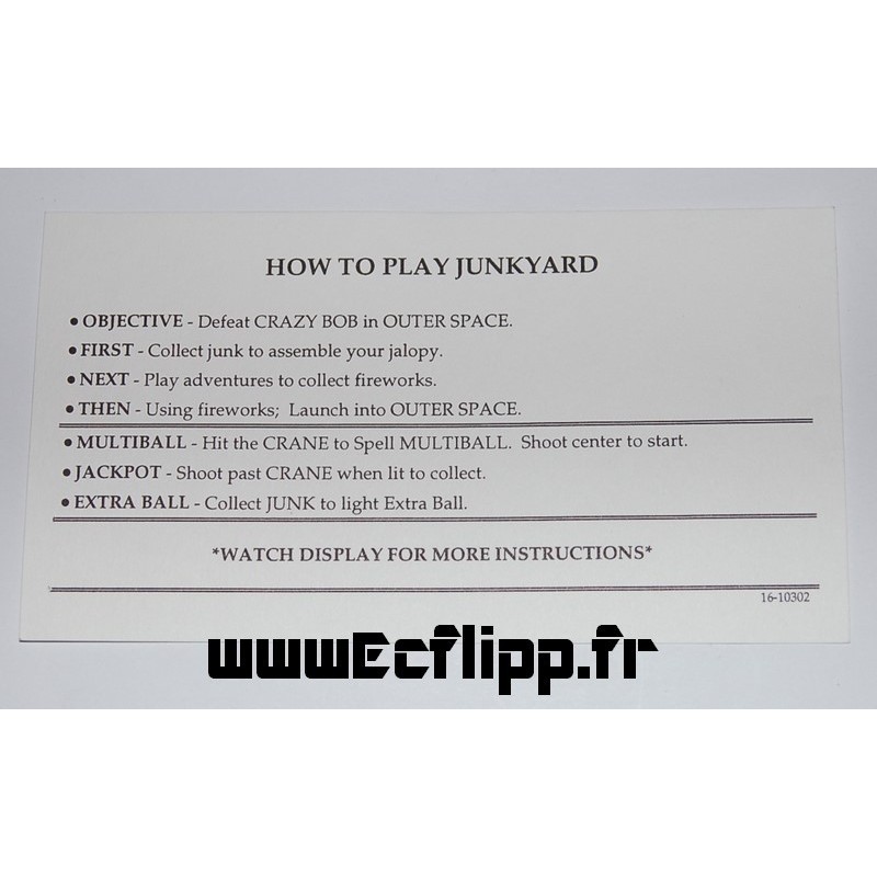 Carte instruction Junk Yard