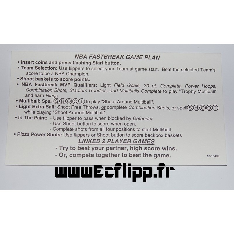 Carte instruction Corvette NBA Fastbreak