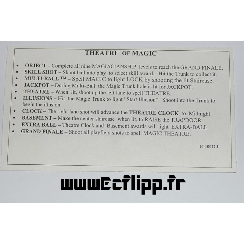 Carte instruction Theatre Of Magic